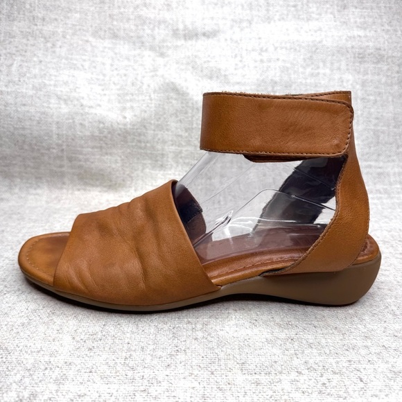 The Flexx brown leather wedge sandals ankle strap size 10/42 casual comfort boho - Picture 3 of 9